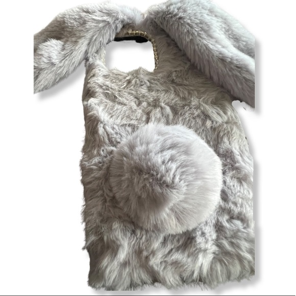 Grey Vegan Friendly Faux Fur Adorable Plush Bunny Rabbit Phone Case 13 PRO MAX - Picture 6 of 8